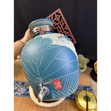 Bình gốm sứ ngâm rượu thủ công họa tiết hoa sen cá vàng 5L-20L giá ưu đãi 580k 9