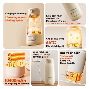 Bình hâm sữa Kiumo 450ml - Sạc nhanh, LED hiển thị nhiệt, giữ ấm thông minh, 799.000₫ 2