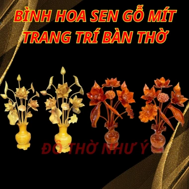 Bình hoa sen gỗ mít 87cm - Trang trí bàn thờ phong thủy, giảm còn 769.000₫