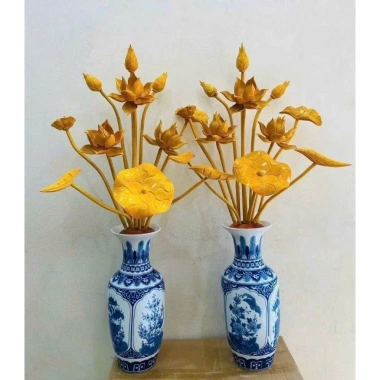 Bình hoa sen gỗ mít 87cm - Trang trí bàn thờ phong thủy, giảm còn 769.000₫