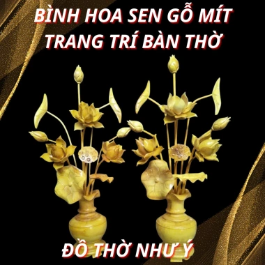 Bình hoa sen gỗ mít 87cm - Trang trí bàn thờ phong thủy, giảm còn 769.000₫