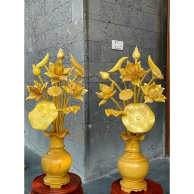 Bình hoa sen gỗ mít 87cm - Trang trí bàn thờ phong thủy, giảm còn 769.000₫