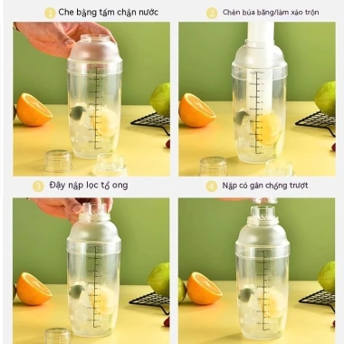 Bình Lắc Cocktail Shaker Nhựa Chia Vạch 350ml-500ml Dùng pha chế CAKESHOP