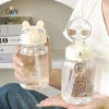 Bình Nước B&N 500ml Hình Tai Dễ Thương - Cốc Di Động, Ống Hút & Nắp, Đồ Uống Mùa Hè Cắm Trại