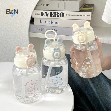 Bình Nước B&N 500ml Hình Tai Dễ Thương - Cốc Di Động, Ống Hút & Nắp, Đồ Uống Mùa Hè Cắm Trại 3