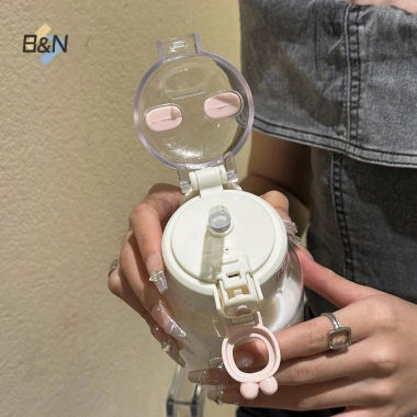 Bình Nước B&N 500ml Hình Tai Dễ Thương - Cốc Di Động, Ống Hút & Nắp, Đồ Uống Mùa Hè Cắm Trại 8
