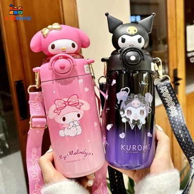 Bình Nước Giữ Nhiệt Inox 600ml Sanrio Kuromi và Hello Kitty Dành Cho Bé Gái 9