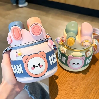 Bình nước giữ nhiệt trẻ em ICE CREAM inox 316 850ml, dễ thương, dây đeo, giá ưu đãi 175k 2
