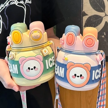 Bình nước giữ nhiệt trẻ em ICE CREAM inox 316 850ml, dễ thương, dây đeo, giá ưu đãi 175k 3