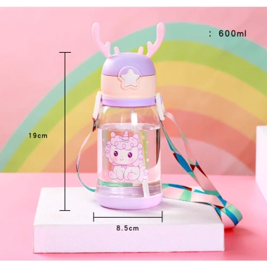 Bình Nước Hoạt Hình Sừng Hươu 600ml Chống Sặc, Sticker và Dây Đeo cho Bé Đi Học, Đi Chơi - Giá 39.000đ 7