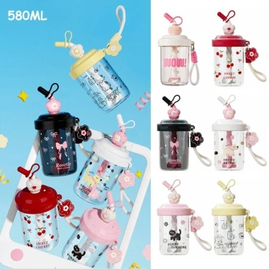 Bình Nước HOBBYIN 580ml Chống Rò Rỉ – Cốc Uống Nắp Bụi, Ống Hút Tay, Shaker – 185.350₫