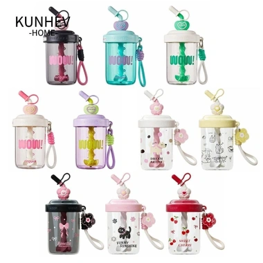 Bình Nước KUNHEV 580ml - Ống Hút Kawaii, Tay Cầm Di Động, Shaker Whey Protein, 184,580₫