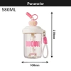 Bình Nước KUNHEV 580ml - Ống Hút Kawaii, Tay Cầm Di Động, Shaker Whey Protein, 184,580₫ 2