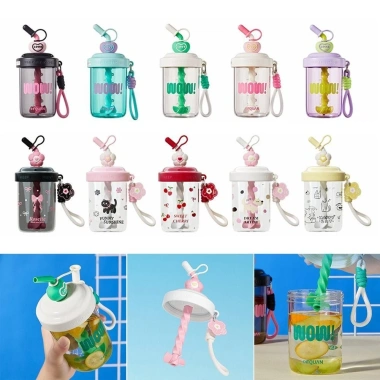 Bình Nước KUNHEV 580ml - Ống Hút Kawaii, Tay Cầm Di Động, Shaker Whey Protein, 184,580₫
