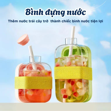Bình Nước Làm Đá Viên Tổ Ấm Nắp Nhấn Lấy Đá + Ống Hút, Khay 2in1 Du Lịch Mùa Hè Tiện Lợi - Chỉ 86.000₫ 5