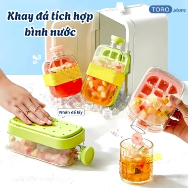 Bình Nước Làm Đá Viên Tổ Ấm Nắp Nhấn Lấy Đá + Ống Hút, Khay 2in1 Du Lịch Mùa Hè Tiện Lợi - Chỉ 86.000₫ 9