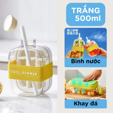 Bình Nước Làm Đá Viên Tổ Ấm Nắp Nhấn Lấy Đá + Ống Hút, Khay 2in1 Du Lịch Mùa Hè Tiện Lợi - Chỉ 86.000₫ 10