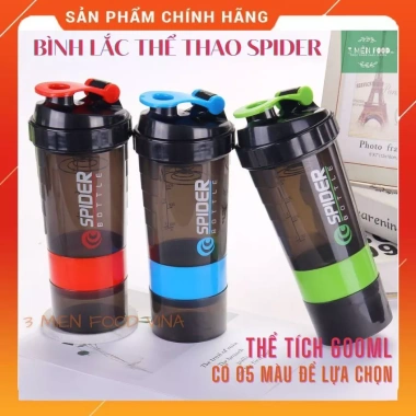 Bình Nước Thể Thao Gym 600ml 3 Ngăn Spider Đựng Protein - Giá chỉ 55.000đ