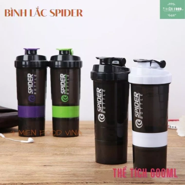 Bình Nước Thể Thao Gym 600ml 3 Ngăn Spider Đựng Protein - Giá chỉ 55.000đ