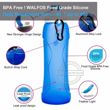 Bình nước thể thao WALFOS silicone gấp gọn 500ml - Siêu nhẹ, không gian tiết kiệm 212.960₫