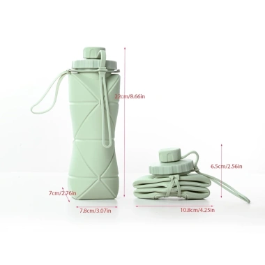 Bình nước xếp gọn silicone 600ml chịu nhiệt, bỏ túi du lịch camping phượt tiện