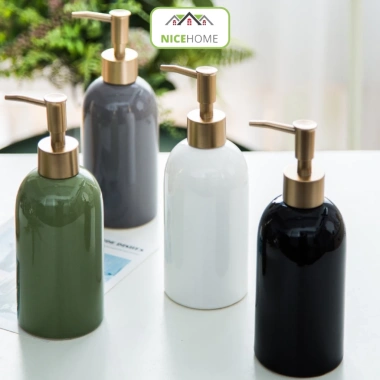 Bình sứ 420ml có vòi nhấn, gội và sữa tắm cao cấp cho khách sạn - Giá 98k