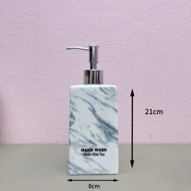 Bình sứ Bát Tràng 500ml - Lọ đựng nước rửa tay, dầu gội, sữa tắm, vuông vân đá