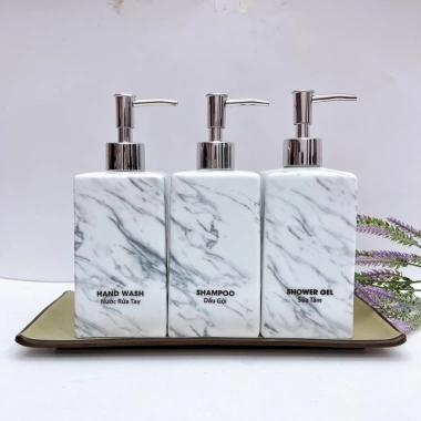 Bình sứ Bát Tràng 500ml - Lọ đựng nước rửa tay, dầu gội, sữa tắm, vuông vân đá