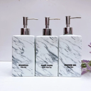 Bình sứ Bát Tràng 500ml - Lọ đựng nước rửa tay, dầu gội, sữa tắm, vuông vân đá
