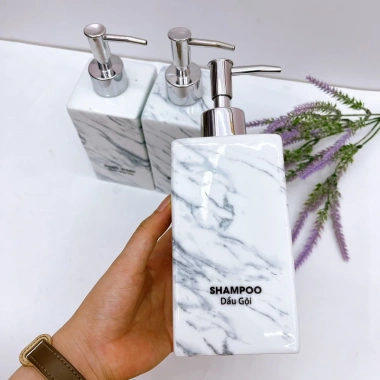 Bình sứ Bát Tràng 500ml - Lọ đựng nước rửa tay, dầu gội, sữa tắm, vuông vân đá