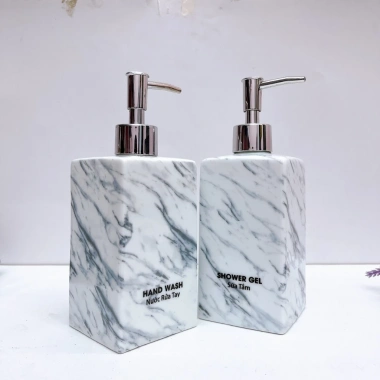 Bình sứ Bát Tràng 500ml - Lọ đựng nước rửa tay, dầu gội, sữa tắm, vuông vân đá