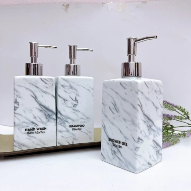 Bình sứ Bát Tràng 500ml - Lọ đựng nước rửa tay, dầu gội, sữa tắm, vuông vân đá