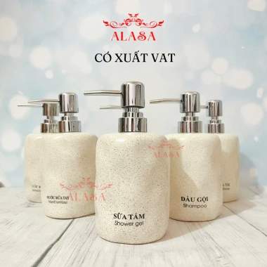 Bình sứ gốm Cát trắng TT03 420ml - Đựng dầu gội, nước rửa tay, sữa tắm, chỉ 25.000₫