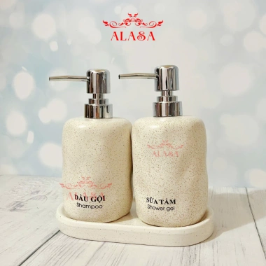 Bình sứ gốm Cát trắng TT03 420ml - Đựng dầu gội, nước rửa tay, sữa tắm, chỉ 25.000₫