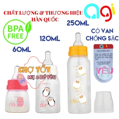 Bình sữa Agi cổ hẹp 60ml-240ml có van chống sặc - Giá ưu đãi 15.000 đồng