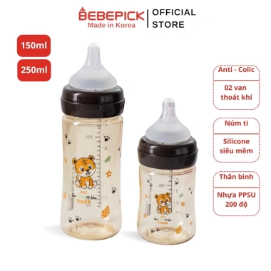 Bình sữa Bebepick PPSU Hàn Quốc chính hãng Hổ Nâu núm ti silicone giá ưu đãi 330.000₫