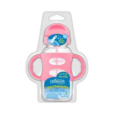 Bình sữa chuyển tiếp 270ml PP, cổ rộng, ống hút silicone, hai tay cầm - 399k