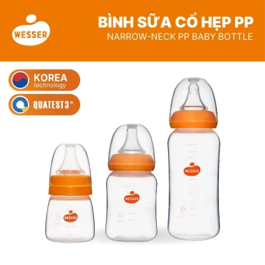 Bình sữa cổ HẸP PP Wesser 60ml 140ml 250ml màu trắng, siêu bền, giá ưu đãi 129.980₫