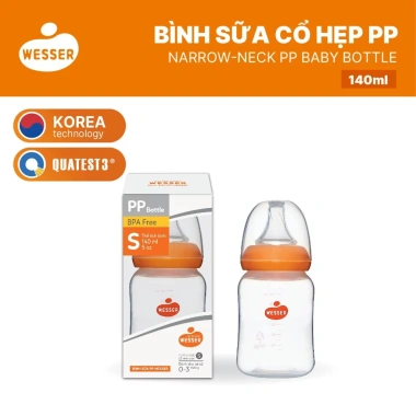 Bình sữa cổ HẸP PP Wesser 60ml 140ml 250ml màu trắng, siêu bền, giá ưu đãi 129.980₫