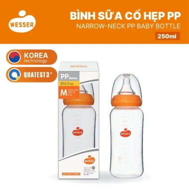 Bình sữa cổ HẸP PP Wesser 60ml 140ml 250ml màu trắng, siêu bền, giá ưu đãi 129.980₫