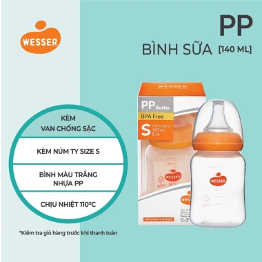 Bình sữa cổ HẸP PP Wesser 60ml 140ml 250ml màu trắng, siêu bền, giá ưu đãi 129.980₫