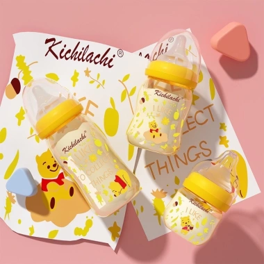 Bình Sữa Cổ Rộng Bé Kichilachi PPSU Hình Gấu 90‑160‑260ml Không BPA Giá Đãi 122k