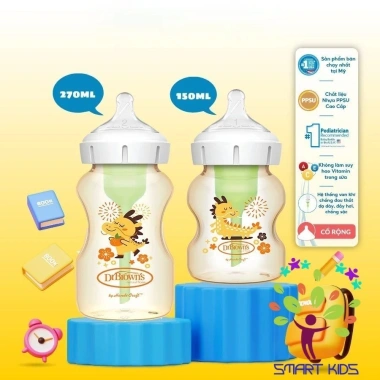 Bình sữa cổ rộng Dr.Brown's PPSU Option Plus 150ml-270ml, an toàn, chịu nhiệt, giảm còn 545.000₫