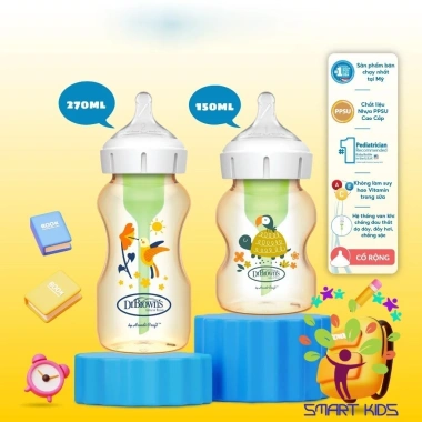 Bình sữa cổ rộng Dr.Brown's PPSU Option Plus 150ml-270ml, an toàn, chịu nhiệt, giảm còn 545.000₫
