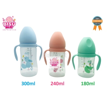 Bình Sữa Cổ Rộng PP AKI 180ml-300ml có tay cầm, tặng núm vú rộng - Giá ưu đãi 82.000₫ 2
