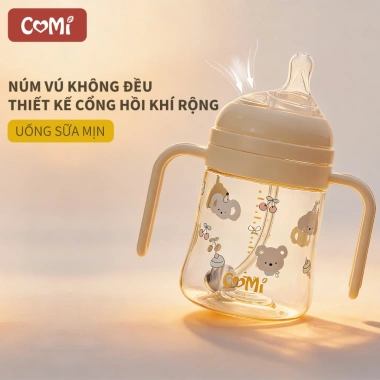 Bình sữa Cổ Rộng PPSU Hoạ Tiết Gấu - Tay cầm chống sặc, an toàn cho bé