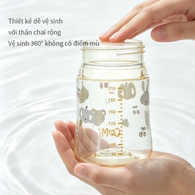 Bình sữa Cổ Rộng PPSU Hoạ Tiết Gấu - Tay cầm chống sặc, an toàn cho bé