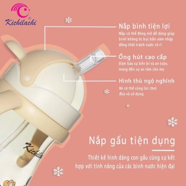 Bình sữa đa năng Kichilachi Tritan 240ml cổ rộng, tay cầm chống sặc, đầy hơi cho bé
