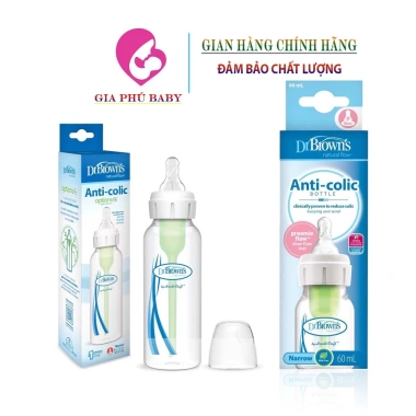 Bình sữa Dr Brown cổ hẹp 60ml/120ml chính hãng - Giá ưu đãi 289.000₫