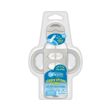 Bình sữa Dr Brown's PP 250ml, cổ hẹp, 2 tay cầm, ống hút silicone, màu hồng xanh ghi - 373.000đ